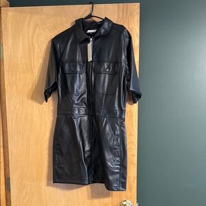 Black Faux Leather Short Sleeve Dress NWT